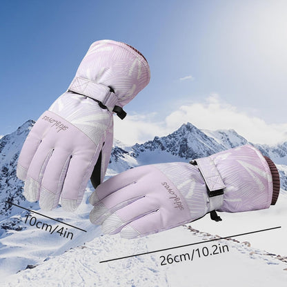 Damen Skihandschuhe Lila Violett Touchscreen Wasserdicht Warm Muster