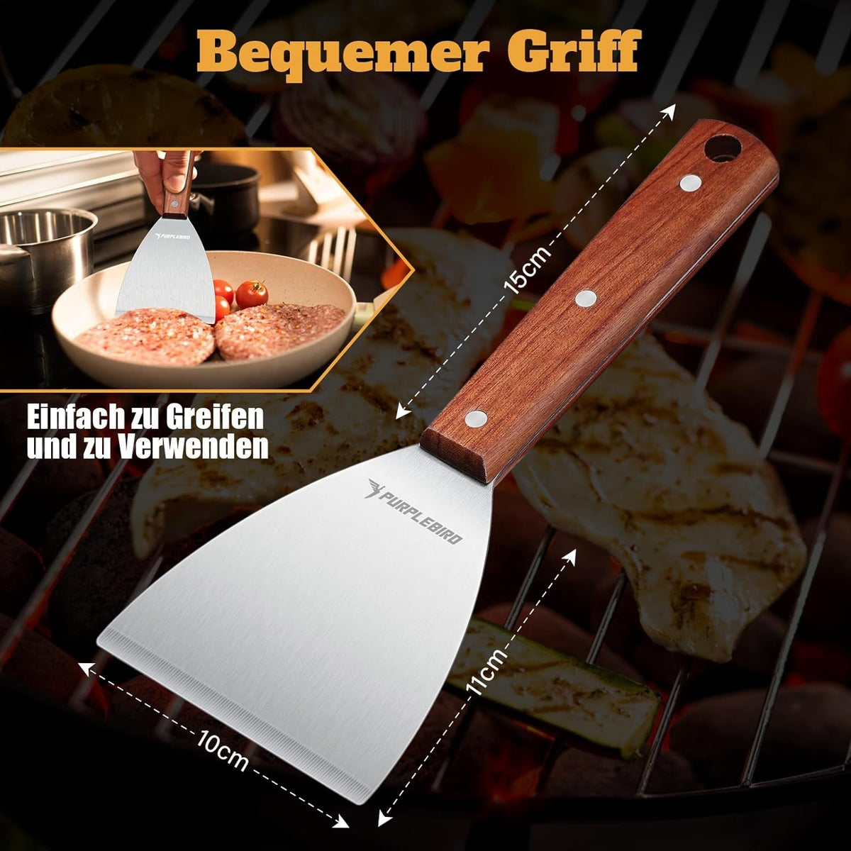 Grillspachtel Set Edelstahl für Plancha Groß Grillwender Grillzubehör Perfekte Geschenke für Männer Smash Burger Zubehör