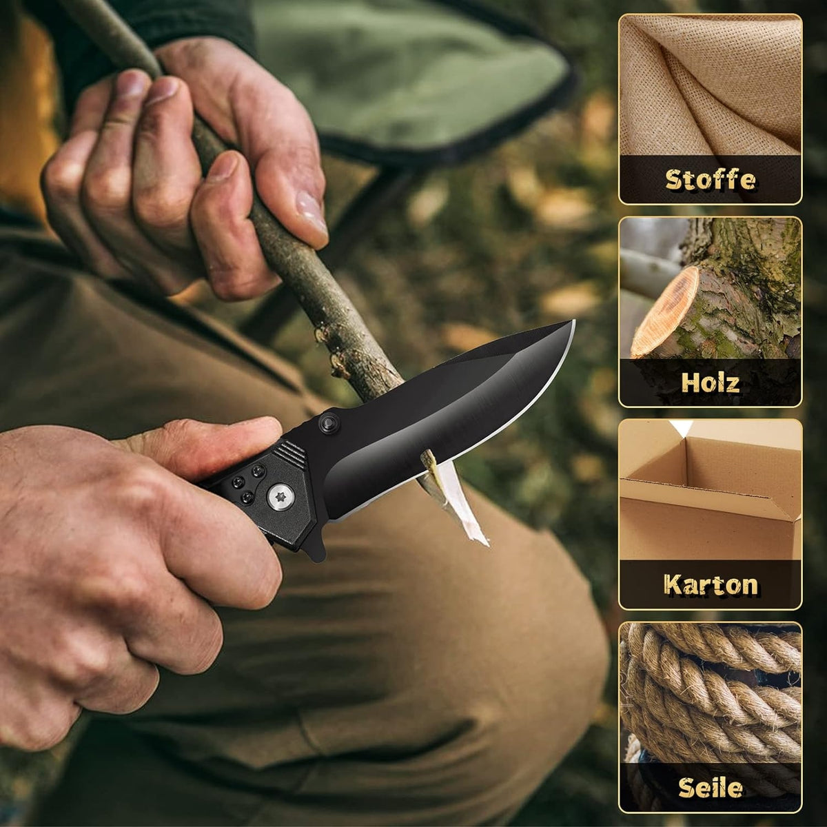 Klappmesser I Scharfes Taschenmesser I Einhandmesser Outdoor Survival Messer Schwarz Edelstahlklinge Aluminiumgehäuse für Arbeit Wandern Camping