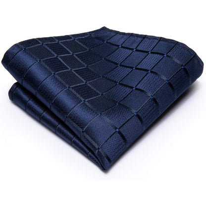 Krawatten Set Dunkel Blau mit Einstecktuch und Manschettenknöpfe Geschenke für Männer Herren Business Formal Hochzeit Meeting mit Geschenkbox