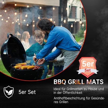 Grillmatte 5er Set | 40x32cm | Antihaft und Zuschneidbar | Hitzebeständig bis 260℃ | Ideal für Gasgrill | Backmatte Wiederverwendbar | Grill Zubehör