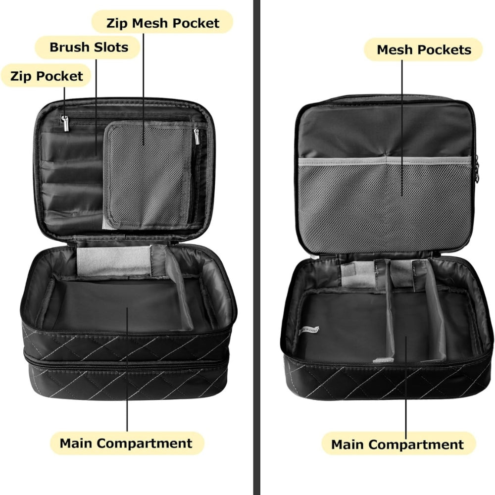 Große Kosmetiktasche Dual Layer Design Wasserdicht Organizer Pinsel Fach Unisex