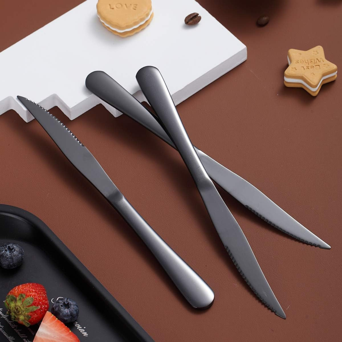 8-teiliges Steakmesserset Schwarz Titanschwarz Beschichtung Spülmaschinenfest Hochwertiges Edelstahl Besteckset für Zuhause und Events Grill Zubehör