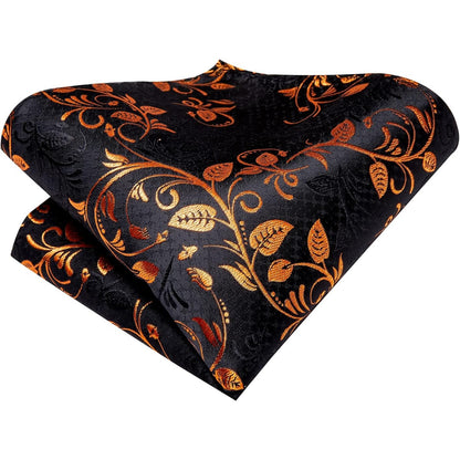 Krawatten Set mit Einstecktuch und Manschettenknöpfe Schwarz Gold Paisley Geschenke für Männer Herrenkrawatten Set Seidenkrawatte Set