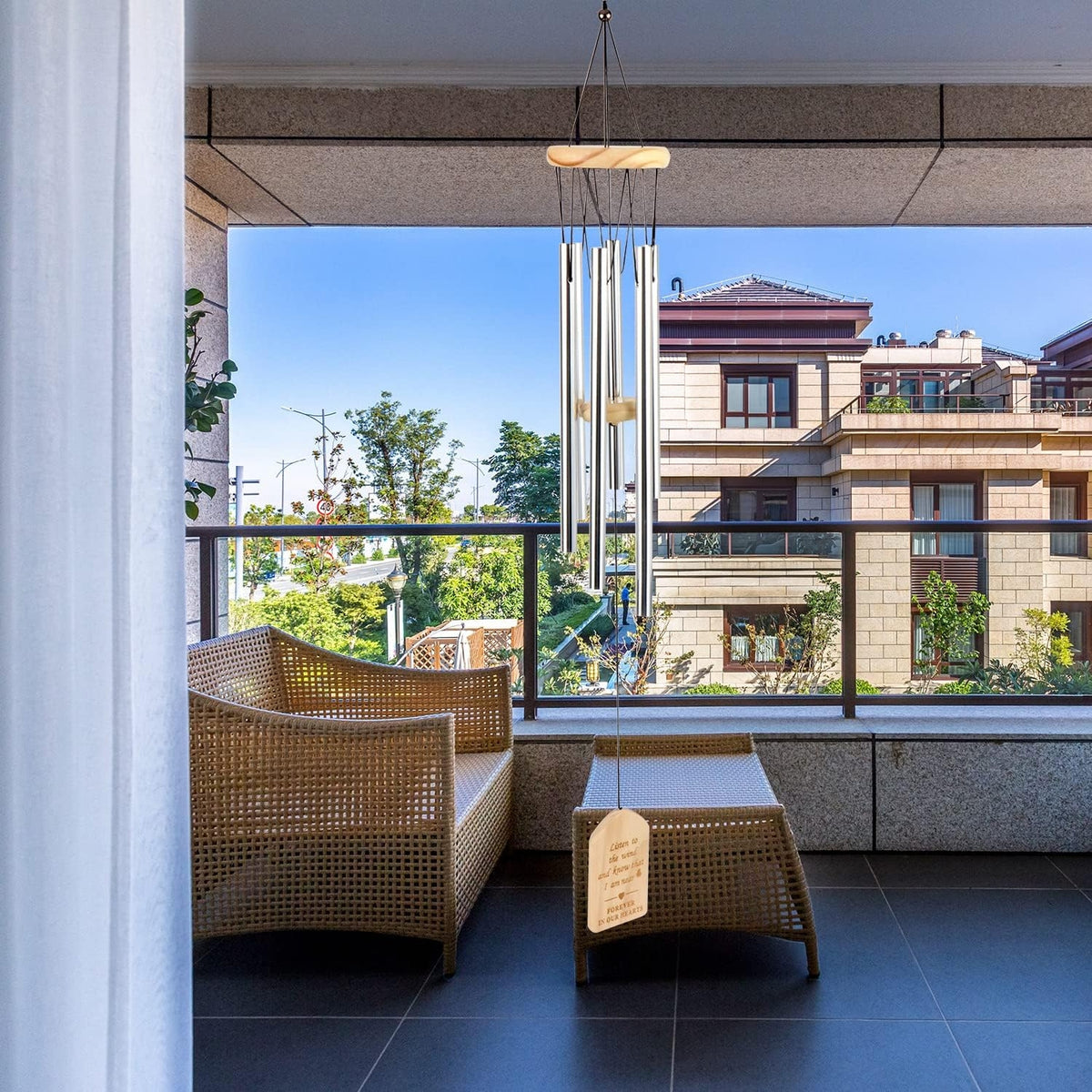 Windspiele für Draußen Silber 6 Röhren Aluminium Garten Balkon Terrasse