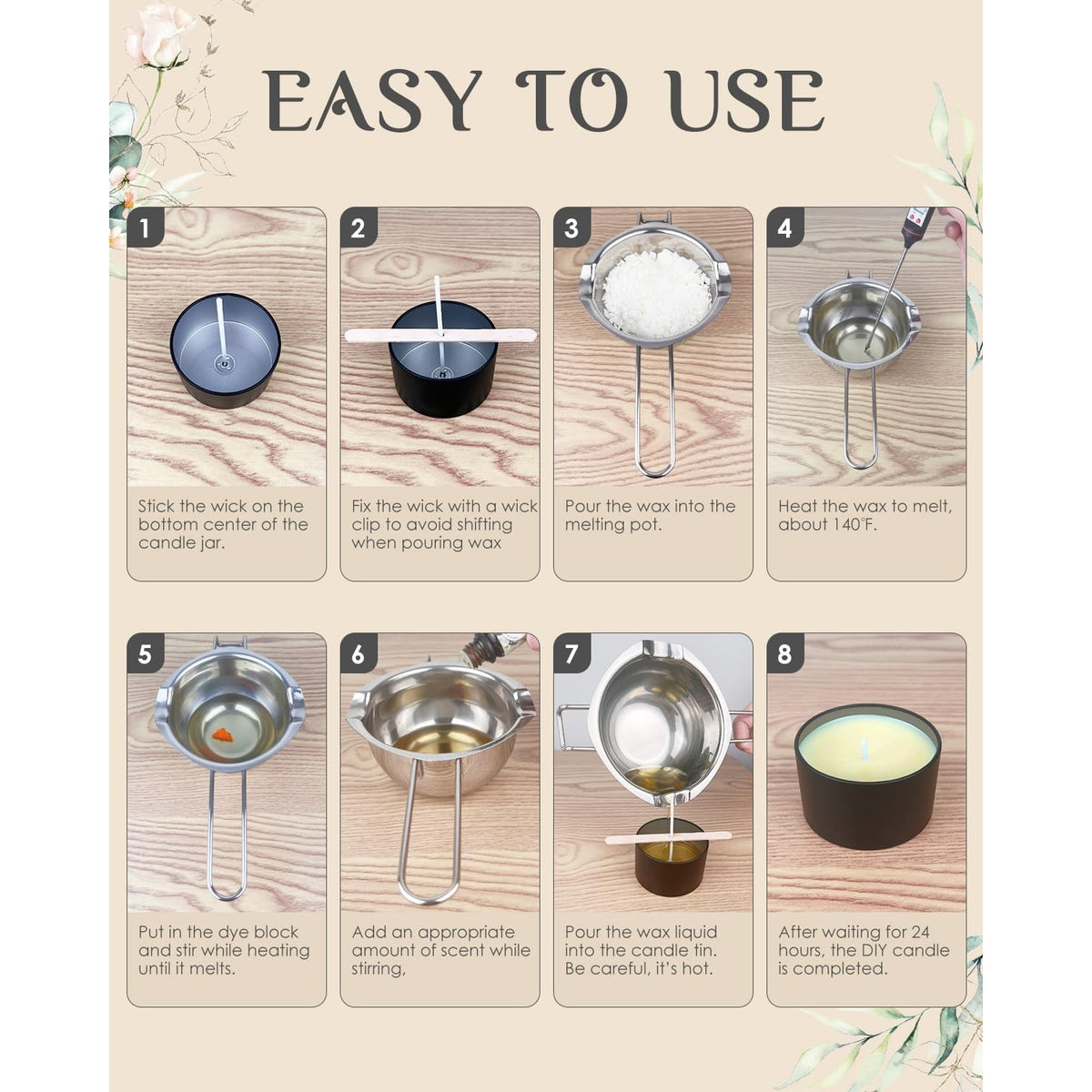 Kerzen selber machen DIY Kit mit Sojawachs, Duftölen & Farbblöcken Anfängerset