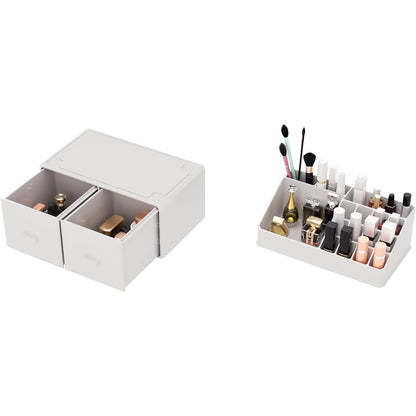 Makeup Aufbewahrungsbox Weiß 2 Lagen Organizer Schminkkasten für Badezimmer