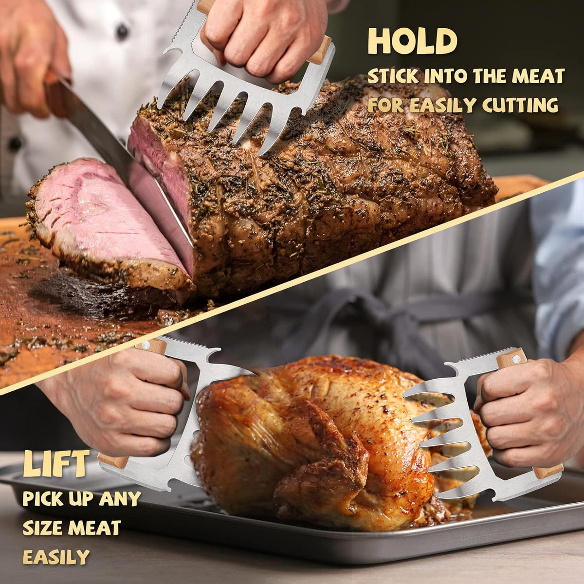 Männer Geschenke Pulled Pork Krallen Grillzubehör Holzgriff Rostfreier Stahl