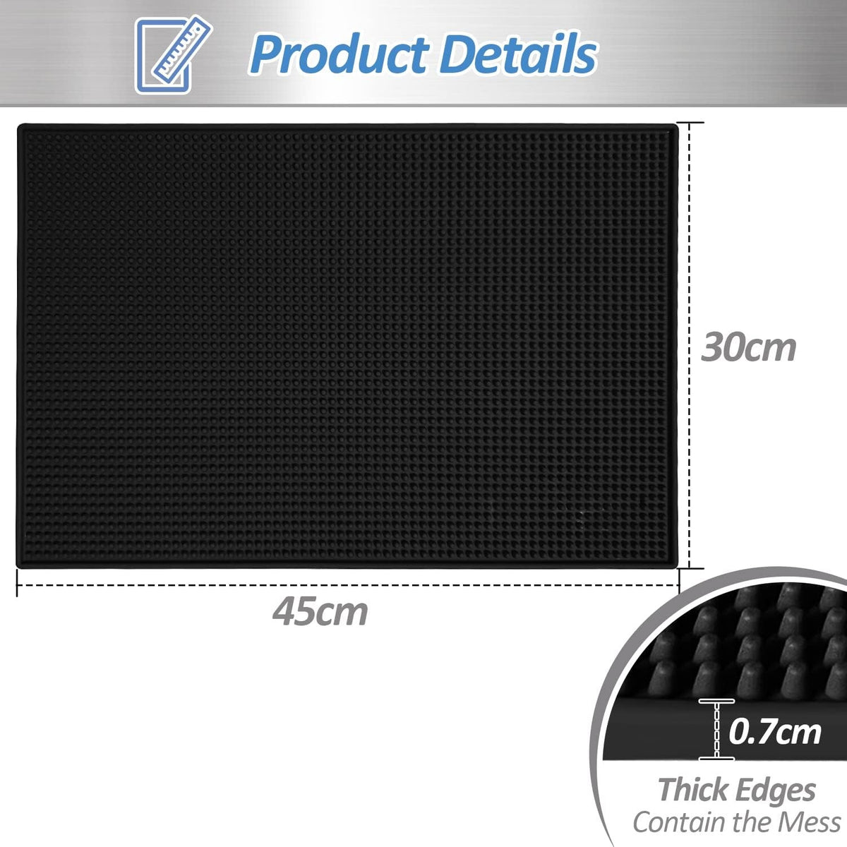 Silikon Barmatte 45x30CM Abtropfmatte Bar Küche Café Rutschfest Schwarz