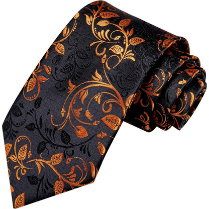 Krawatten Set Herrenkrawatten Schwarz Gold Paisley Seidenkrawatte Set