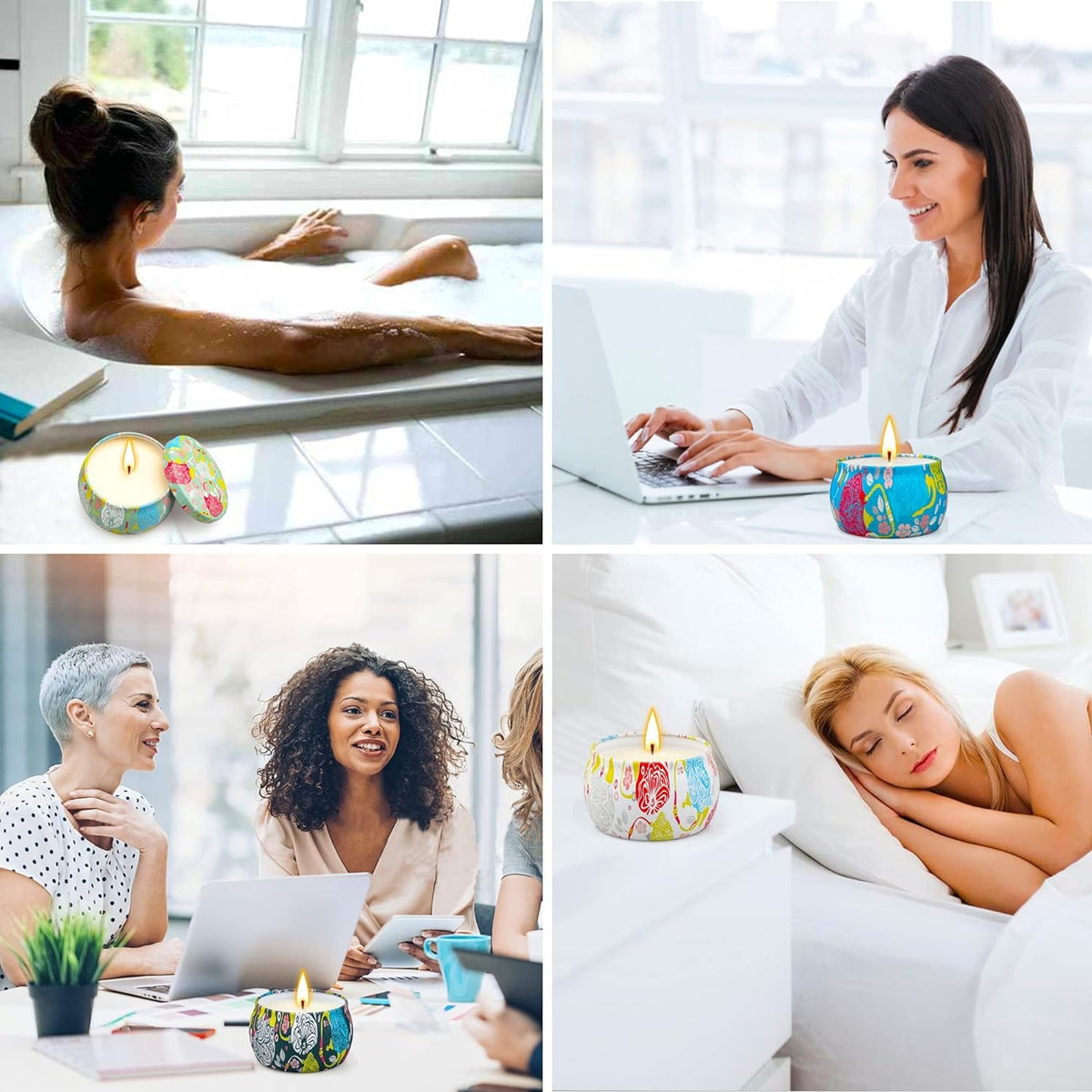 Aromatherapie Duftkerzen Geschenkset für Frauen mit Grußkarte 4 Natürliche Düfte