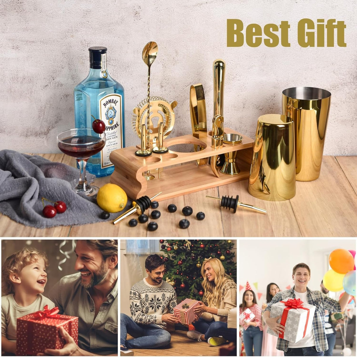 Cocktail Shaker Set Gold 550ML/750ML 12-Teilig Edelstahl Barkeeper Kit