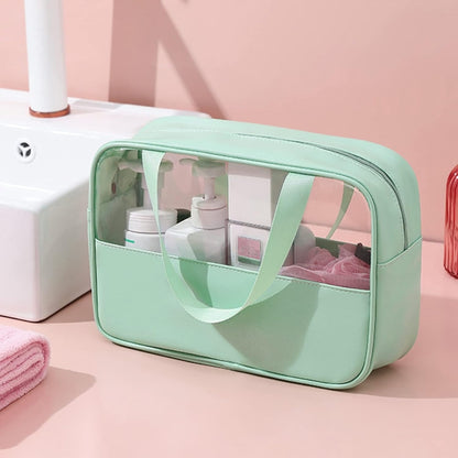 3er Set Transparente Kosmetiktaschen Wasserdicht PVC Leicht Kulturbeutel Grün
