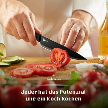 Messerblock mit Messer 7-TLG Kochmesser Set Edelstahl Schere Gemüse Fleisch Obst