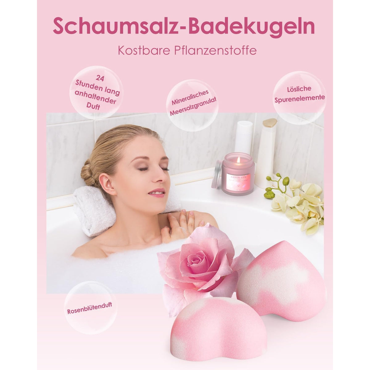 Wellness geschenke für frauen mit Tasse Löffel Badebomben Duftkerzen