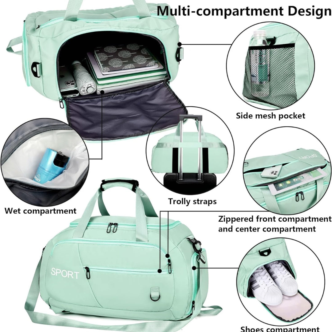 Wasserdichte Sporttasche 40L Rucksack Schuhfach Grün