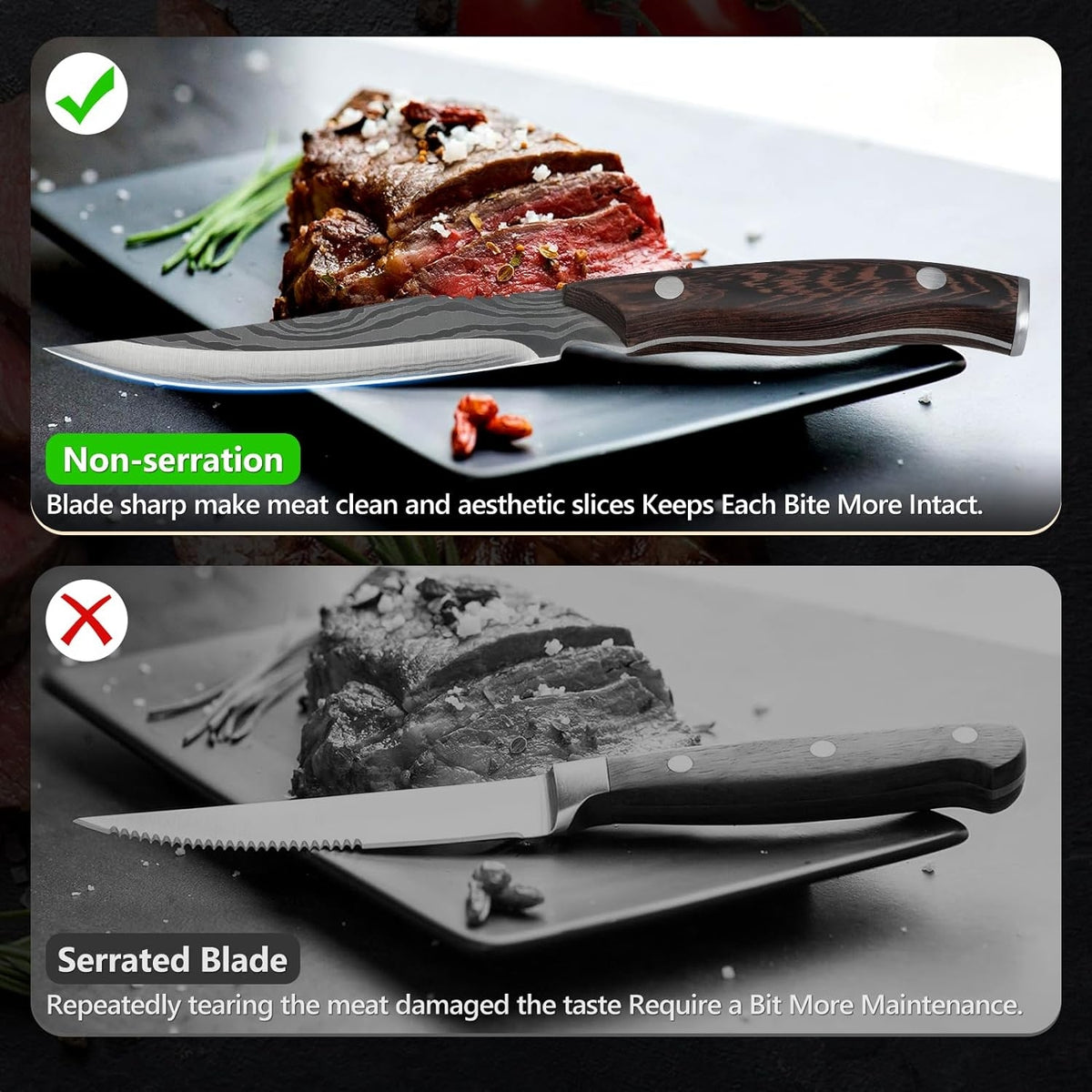 Premium Steakmesser Set 6 teilig Holzgriff Geschenkbox Grillbesteck