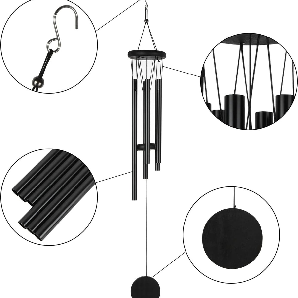 OSTALBKLANG Schwarz Metall Windspiele für Draußen Hängend Terrasse Balkon Deko