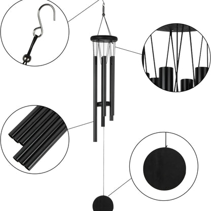 OSTALBKLANG Schwarz Metall Windspiele für Draußen Hängend Terrasse Balkon Deko