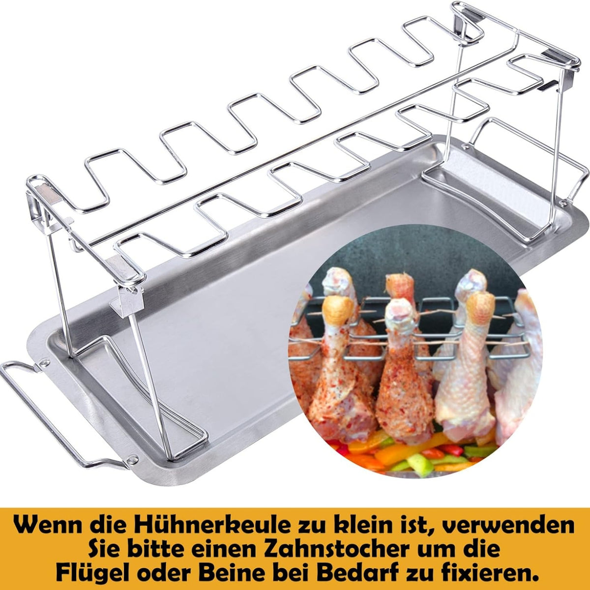 Hähnchenschenkel Halter für Grill mit Auffangschale Grill zubehör