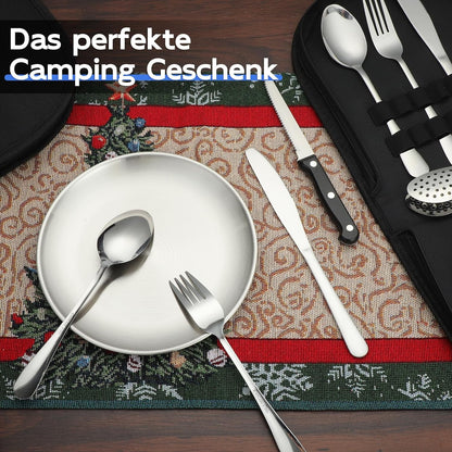 Silbernes Besteck Set 10 Stück Camping Geschirr für 2 Camping Zubehör