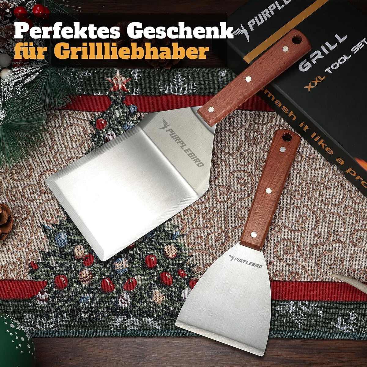 Plancha Set Grillspachtel Grillwender Grillzubehör Geschenk für Männer