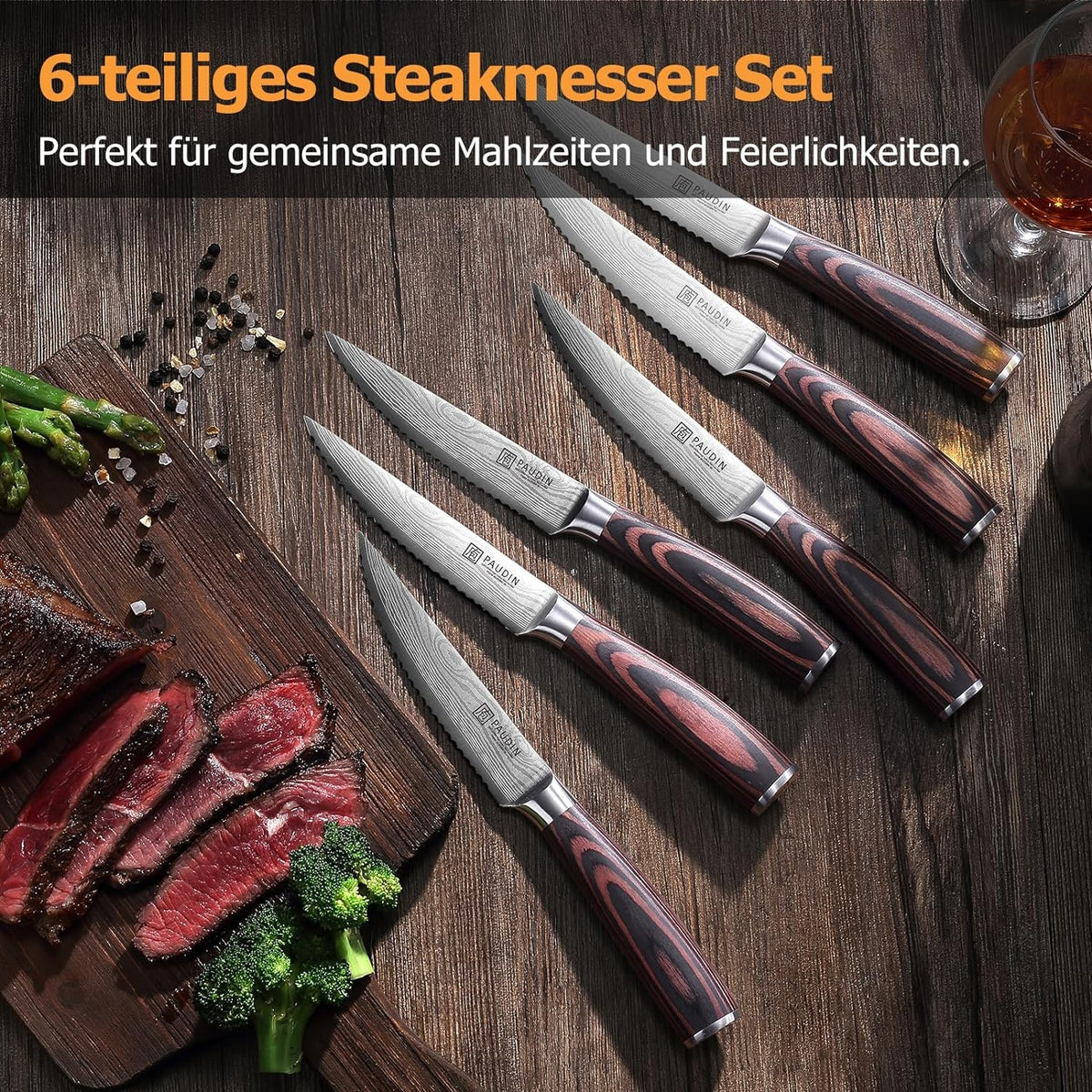 Steakmesser Set 6 teiliges Messer Set Klinge Holzgriff