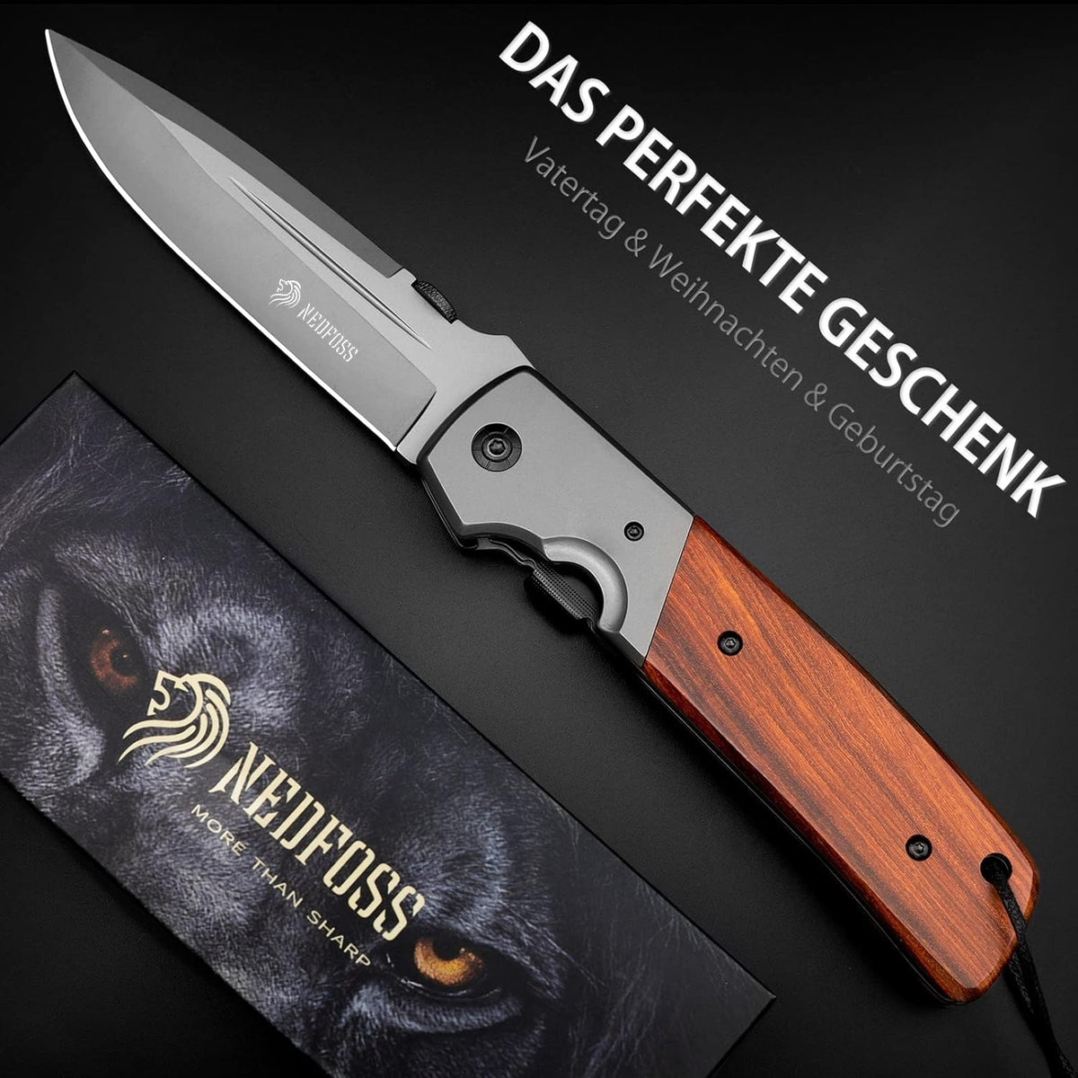 Klappmesser 28cm Großes Einhandmesser mit Holzgriff Taschenmesser