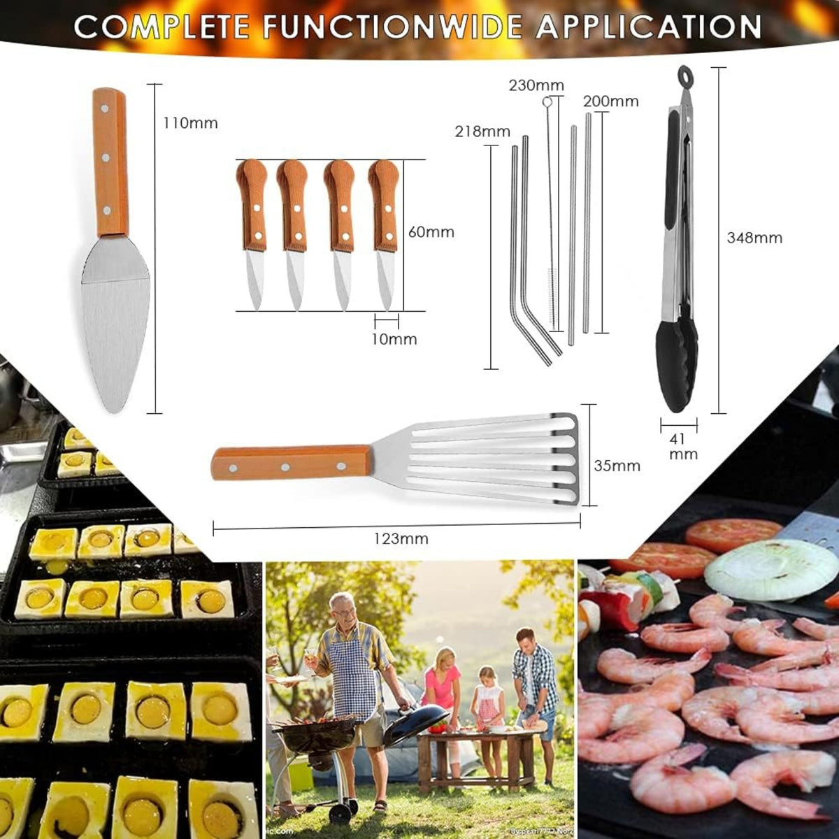 8-TLG Profi Grillbesteck Set Edelstahl Grillwender mit Tragetasche