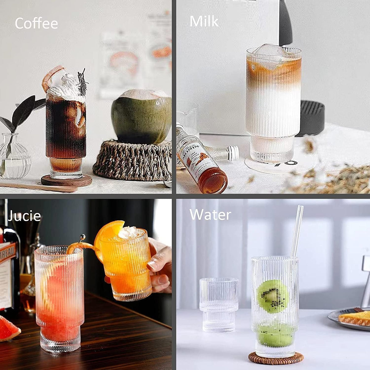 Cocktailgläser mit Deckel mit Glasstrohalme 325ml 4x Set