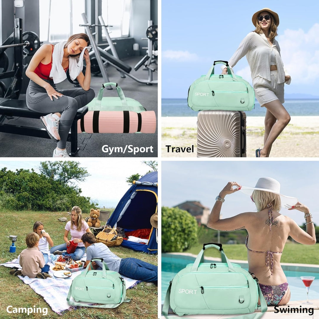 Sporttasche 40L Wasserdicht mit Rucksackfunktion Schuhfach Nassfach Multifunktional Grün