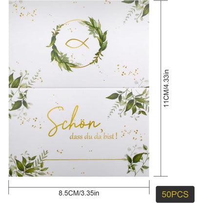 50 Stück Eukalyptus Tischkarten Hochzeitsdeko Kommunion Deko Premium Platzkarten Geburtstag Konfirmation Namensschilder Schön Dass Du Da Bist Design