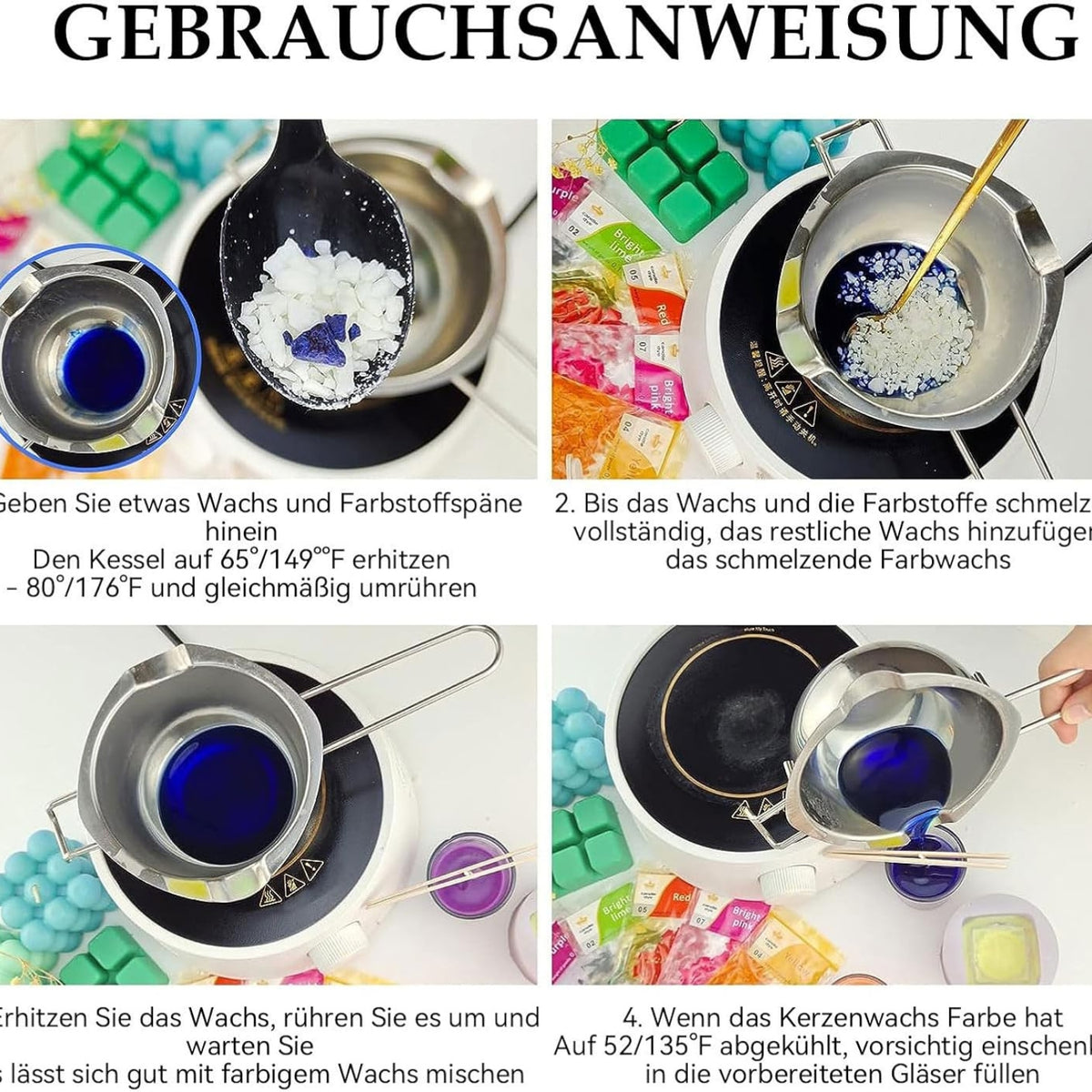 Geschenke für Frauen Kerzen Selber Machen Set mit 500g Wachs 5 Farben