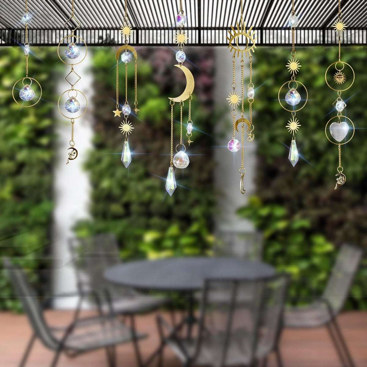 7 Stück Sonnenfänger Kristall Suncatcher für Garten Fenster Mond Stern Regenbogen Deko Weihnachten Hochzeit Party 40cm