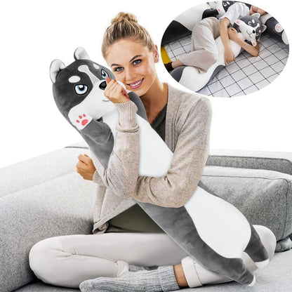 Kuscheltier 90cm Weicher Kuscheltier Hund Hunde Plüschtier Kissen Husky Plüschtier für Kinder Erwachsene Süßes Geschenk für Geburtstag Weihnachten
