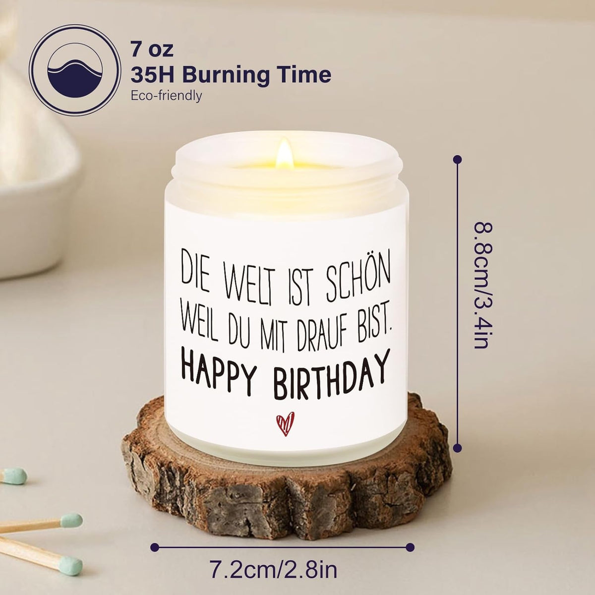 Geburtstagsgeschenke für Freundin Duftkerze mit Herzspruch, 198g Sojawachs