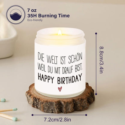 Geburtstagsgeschenke für Freundin Duftkerze mit Herzspruch, 198g Sojawachs