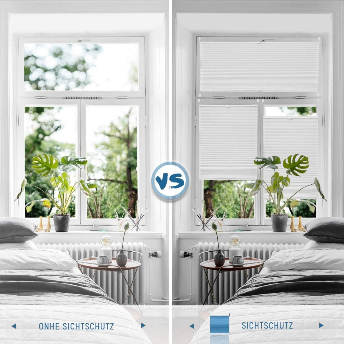 Plissee Klemmfix ohne Bohren Weiß 110x120cm Jalousien Fenster Rollos ohne Bohren Faltrollo Plisseerollo mit Klemmträger Sichtschutz und Sonnenschutz