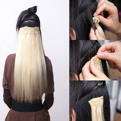 Clip In Haarverlängerung Glatt, Gebleichtes Blond, 58cm