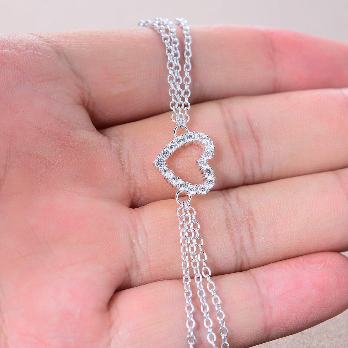 Silber Fußkette Herz Anhänger Zirkonia Damen Mehrreihig 925