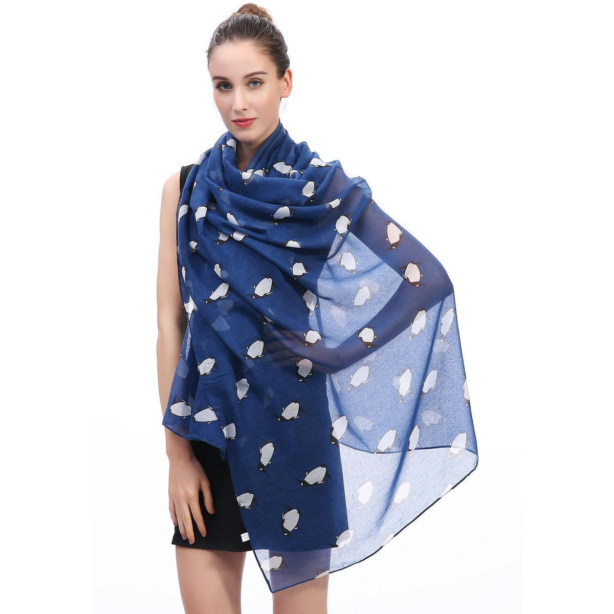 Damen Schal Pinguine Blau 180x90 cm