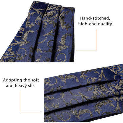 Herren Krawattenschal & Einstecktuch Set Marineblau/Braun Paisley