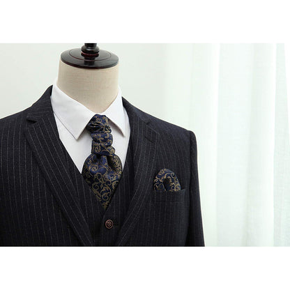 Herren Krawattenschal & Einstecktuch Set Marineblau/Braun Paisley