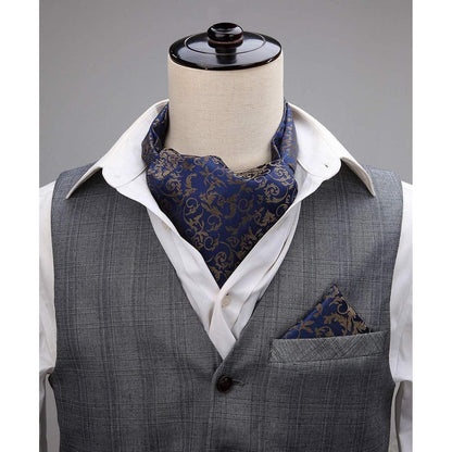 Herren Krawattenschal & Einstecktuch Set Marineblau/Braun Paisley