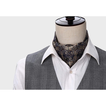 Herren Ascot Krawattenschal & Einstecktuch Set Gold/Marineblau