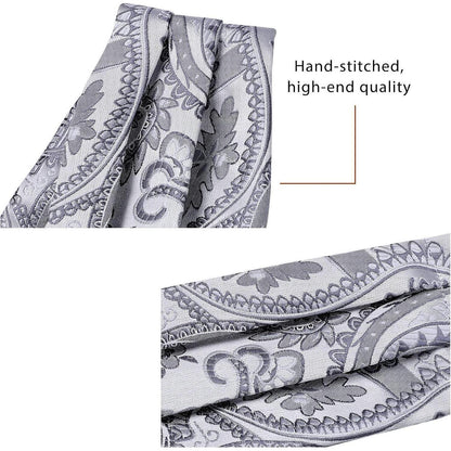 Herren Ascot Krawattenschal Set Paisley Grau Silber