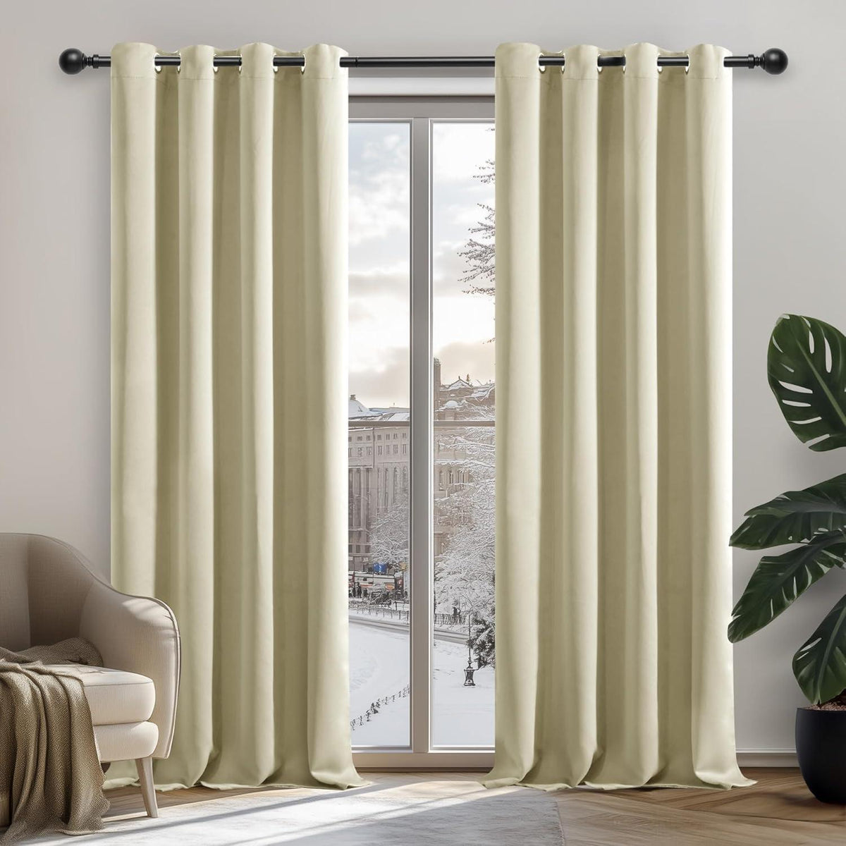Verdunkelungsvorhang 2er Set Beige – Thermogardine, 240x135cm