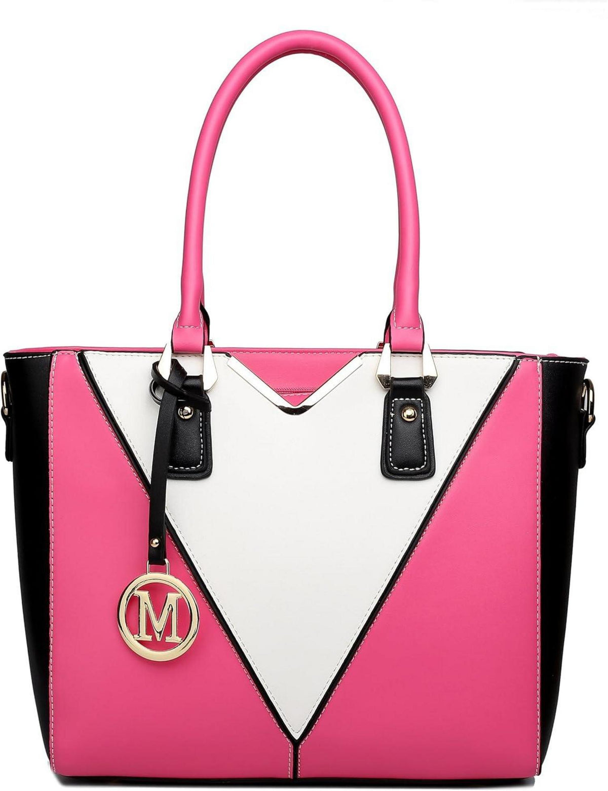 Schwarze Damen Handtasche V-Design Schultertasche Ledertasche