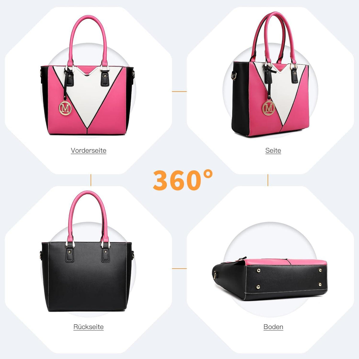 Schwarze Damen Handtasche V-Design Schultertasche Ledertasche