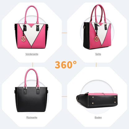 Schwarze Damen Handtasche V-Design Schultertasche Ledertasche